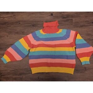 Debut Rainbow Striped Turtleneck Knit Sweater XL